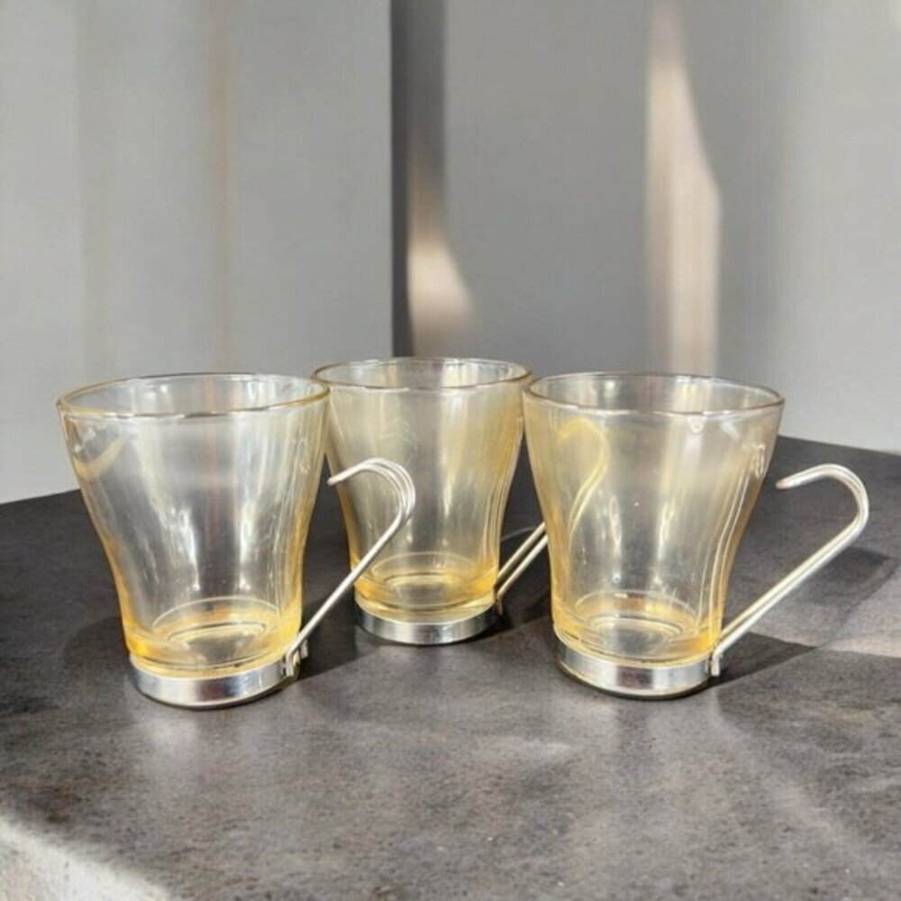 Bormioli Rocco Verdi Espresso Cup Mug‎ With Stainless Steel Handle Set 2 Glasses